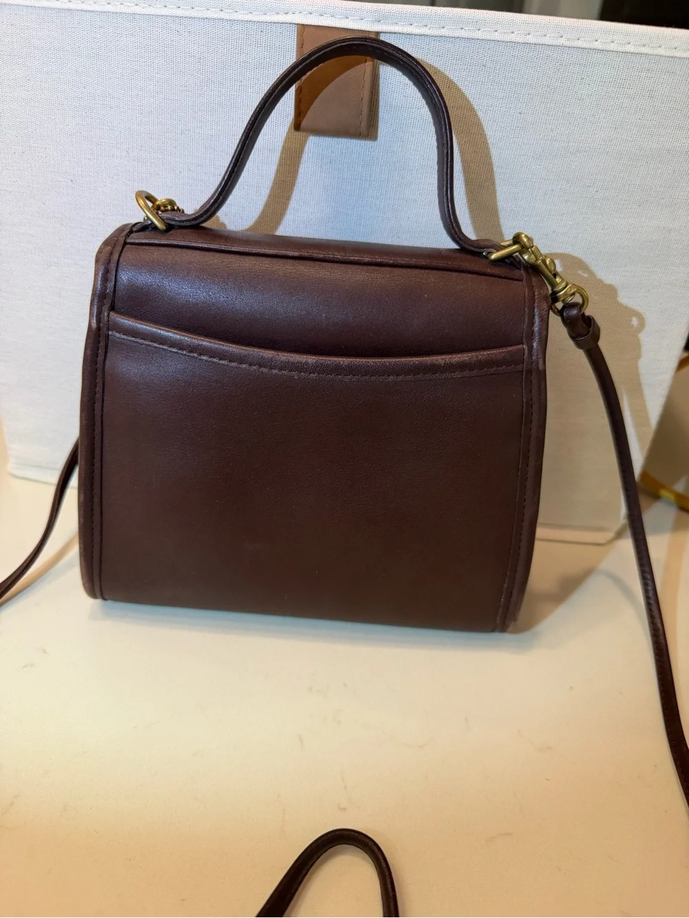 Vintage Coach Regina mahogany Brown Leather Top-Handle Crossbody Bag